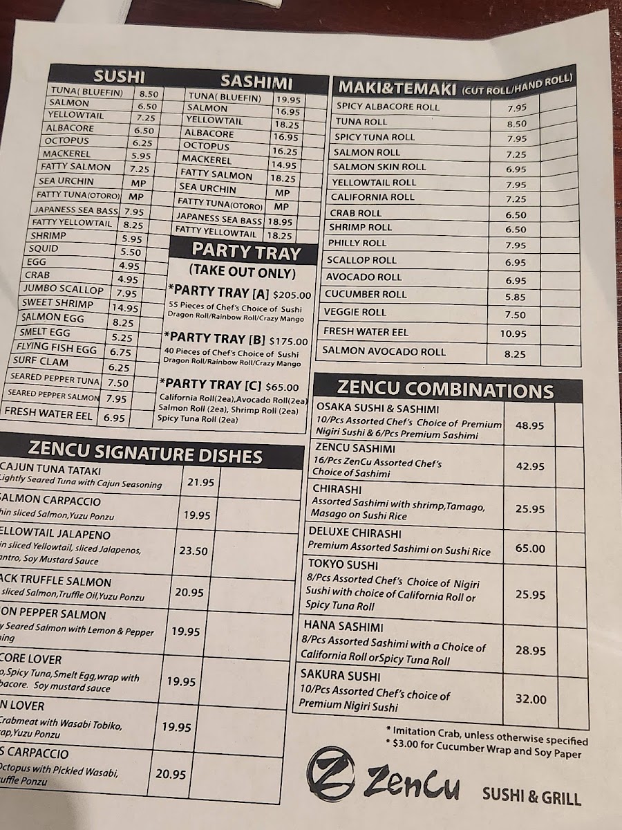 Zencu Sushi & Grill Menu - Image 1